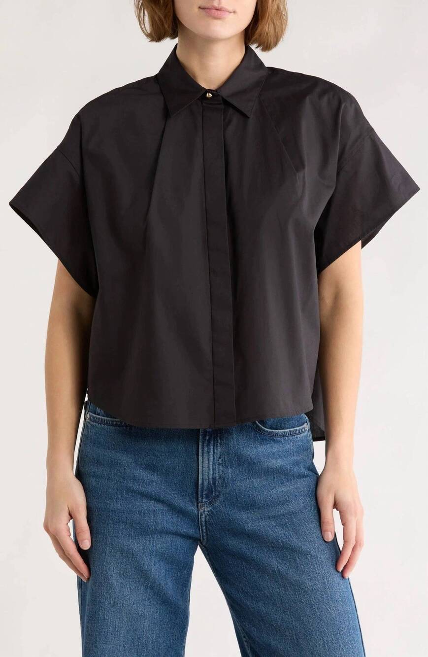 NEW RAG & BONE maura short sleeve poplin shirt in black